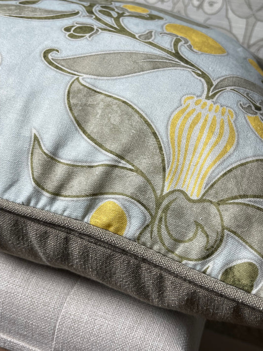 Passion Flower Cushion - Slate & Cornflower