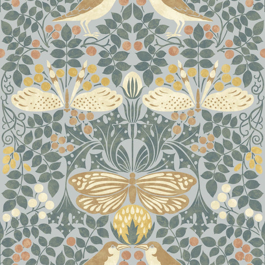Bird & Butterfly Fabric - Summer Sky