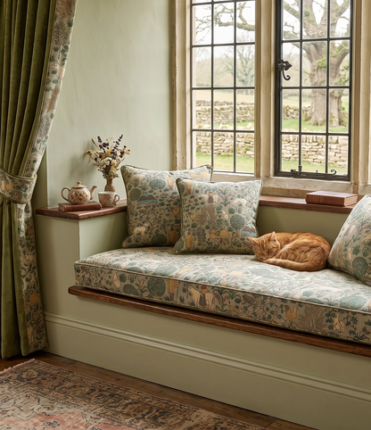The House That Jack Built Fabric - Light Sage