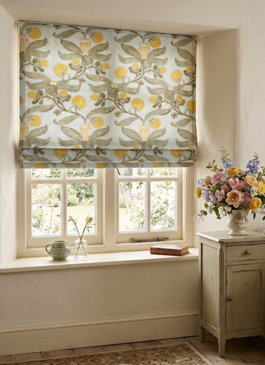 Passion Flower Fabric - Slate & Cornflower