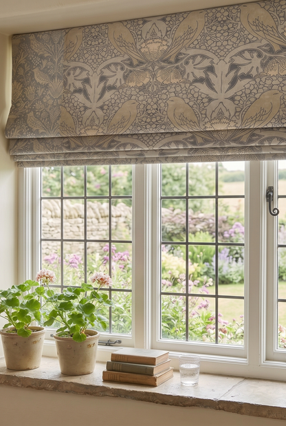 Bird & Berry Fabric - Slate & Parchment
