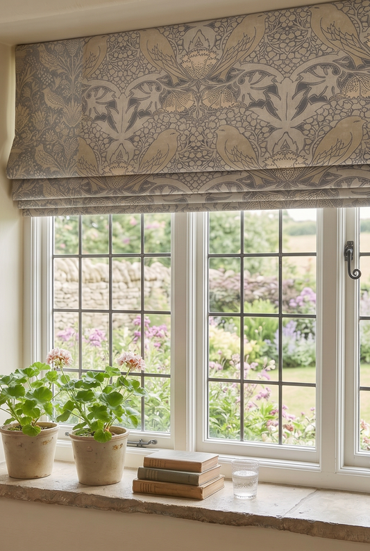 Bird & Berry Fabric - Slate & Parchment