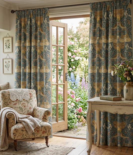 Bird & Butterfly Fabric - Summer Sky