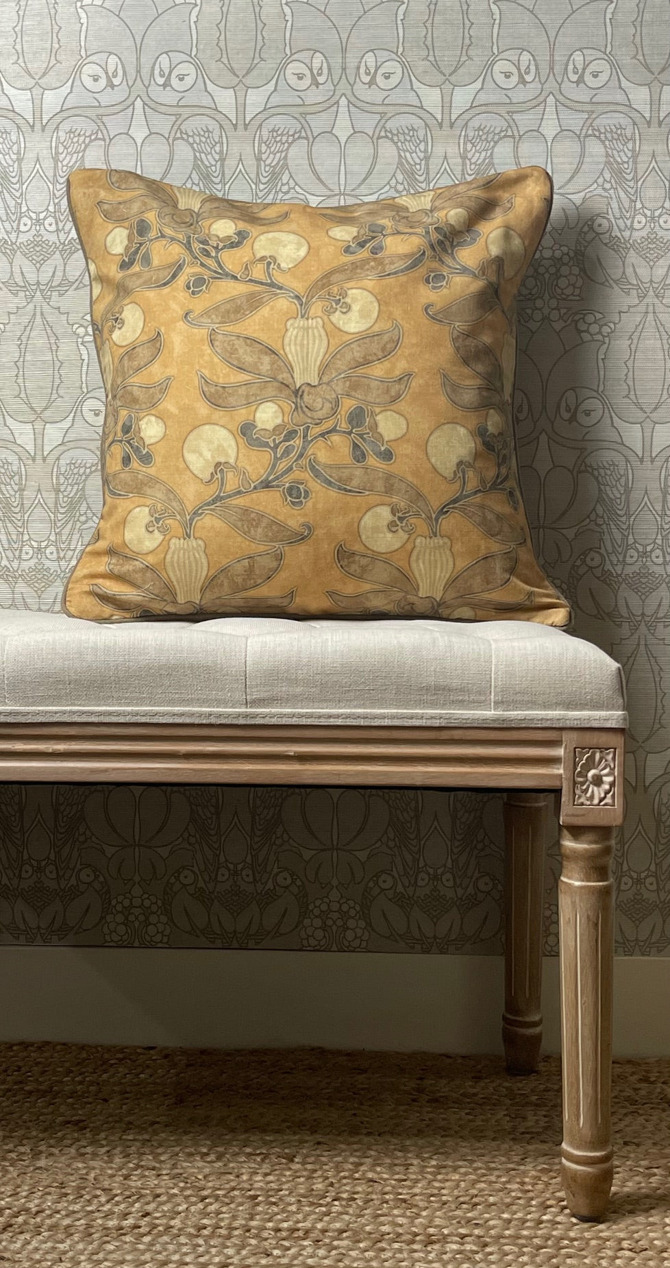 Passion Flower Cushion - Taupe & Sisal