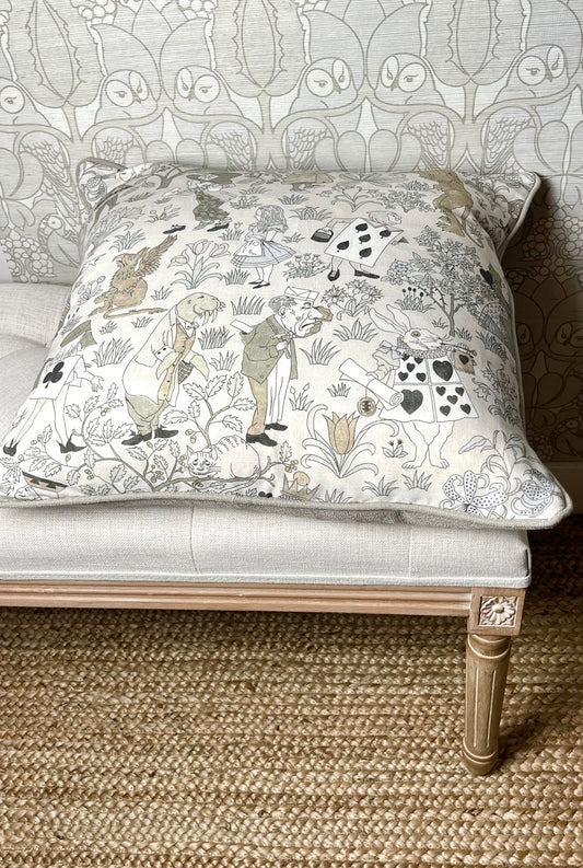 Alice in Wonderland Cushion - Natural