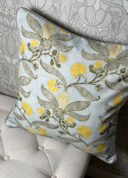 Passion Flower Cushion - Slate & Cornflower