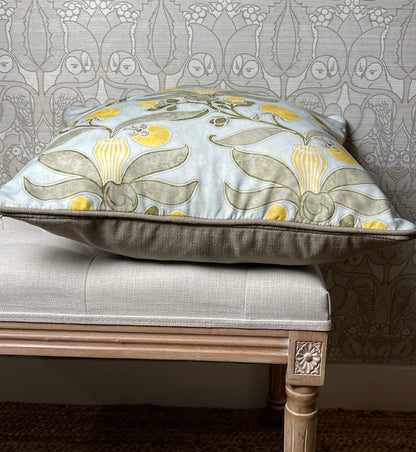 Passion Flower Cushion - Slate & Cornflower