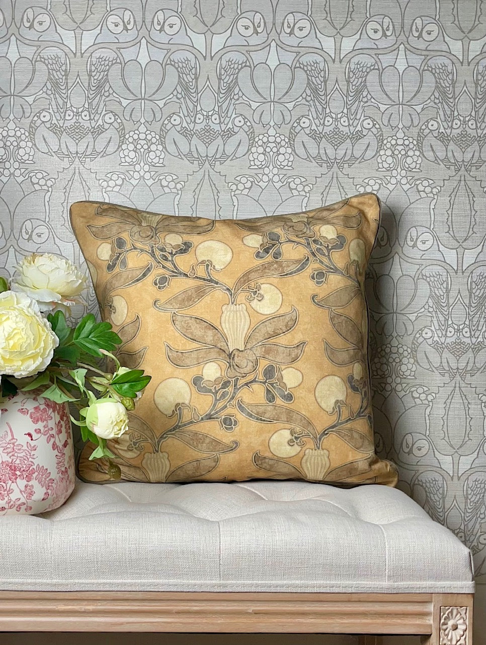 Passion Flower Cushion - Taupe & Sisal