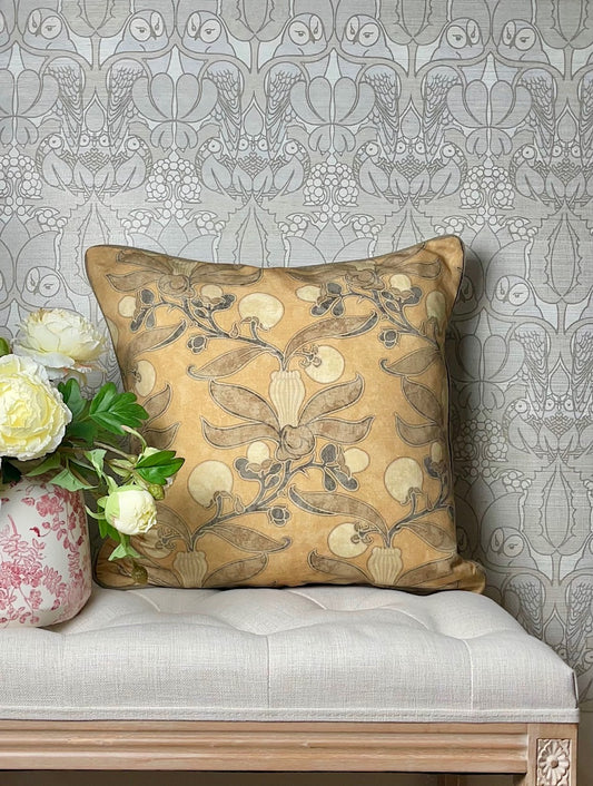 Passion Flower Cushion - Taupe & Sisal