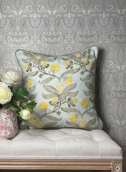 Passion Flower Cushion - Slate & Cornflower