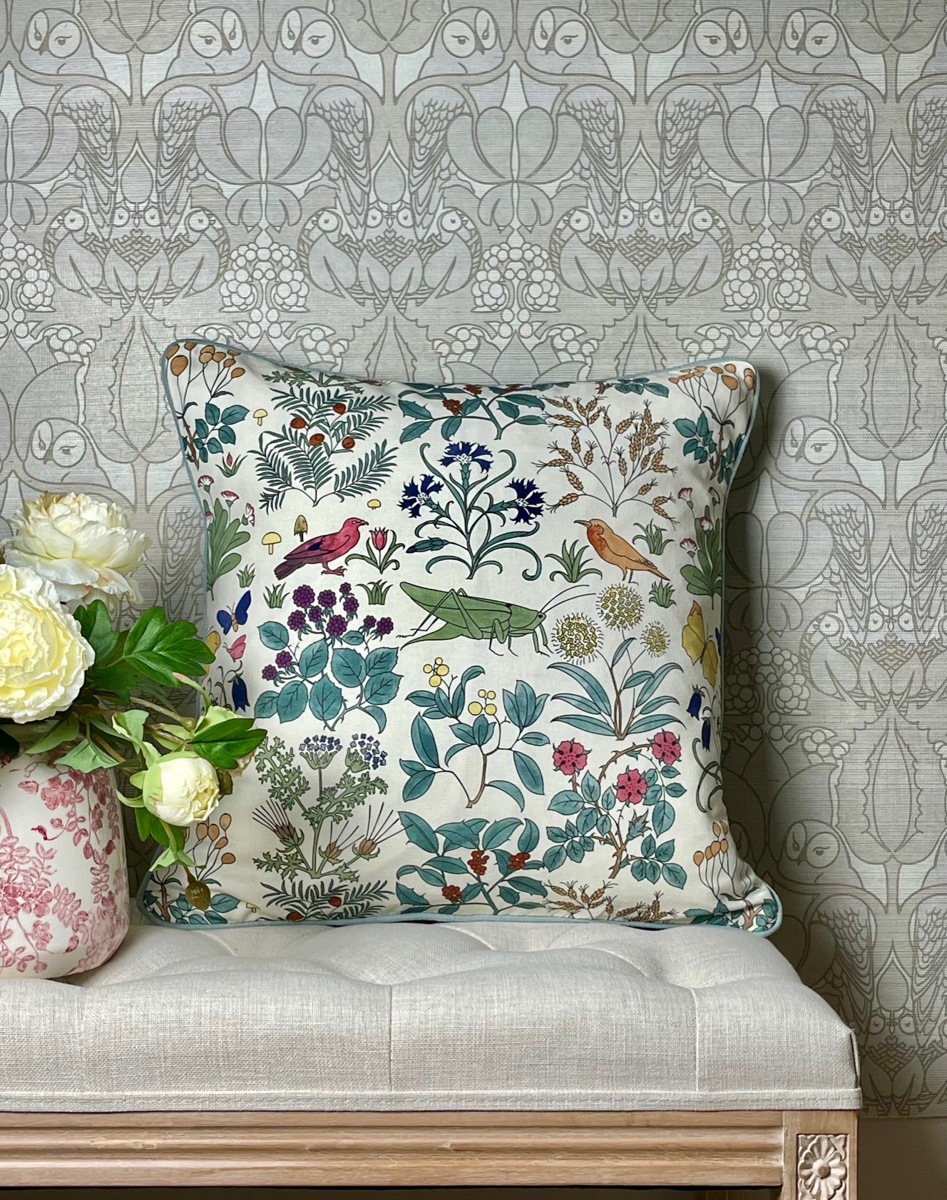 Apothecary's Garden Cushion - Chalk White