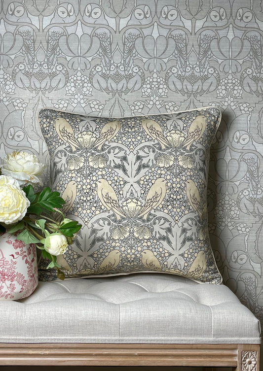 Bird & Berry Cushion - Slate & Parchment