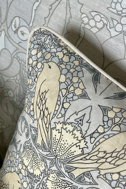 Bird & Berry Cushion - Slate & Parchment