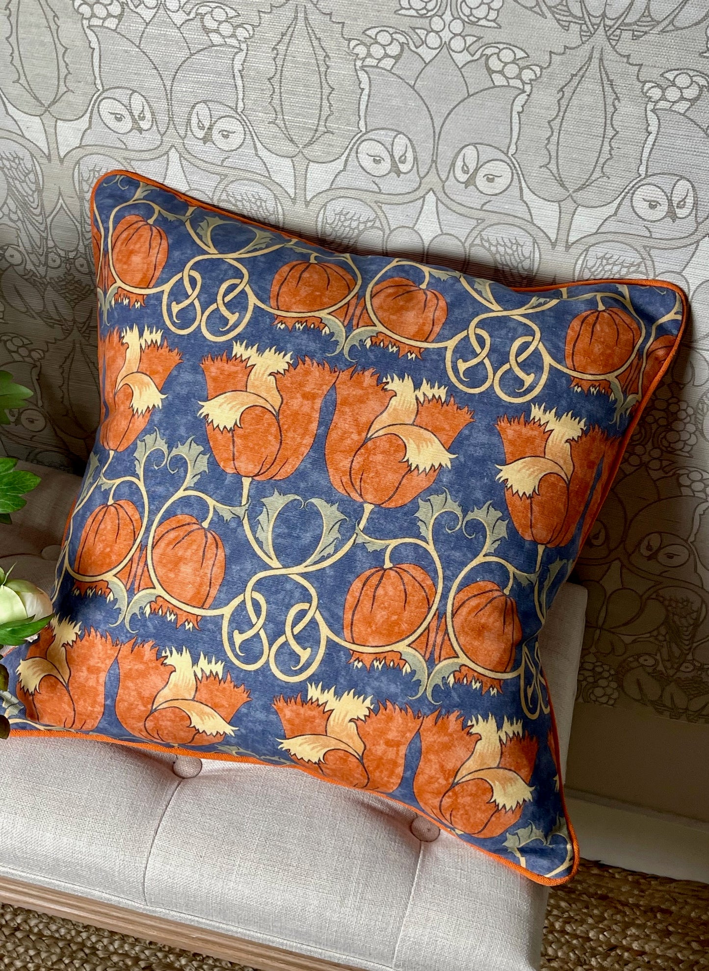 Poppies Cushion - Red & Indigo