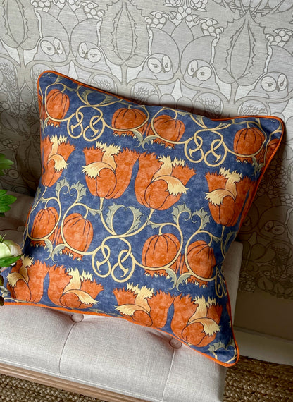 Poppies Cushion - Red & Indigo