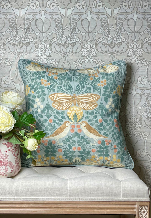Bird & Butterfly Cushion - Summer Sky