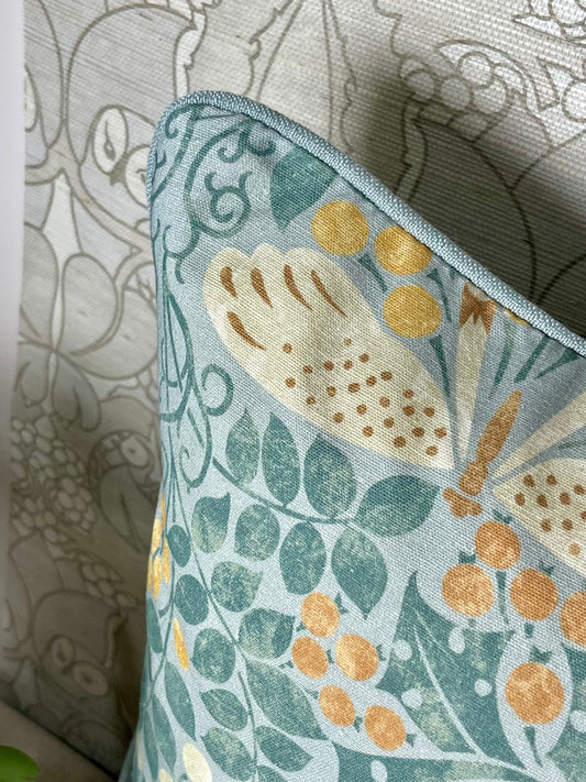 Bird & Butterfly Cushion - Summer Sky