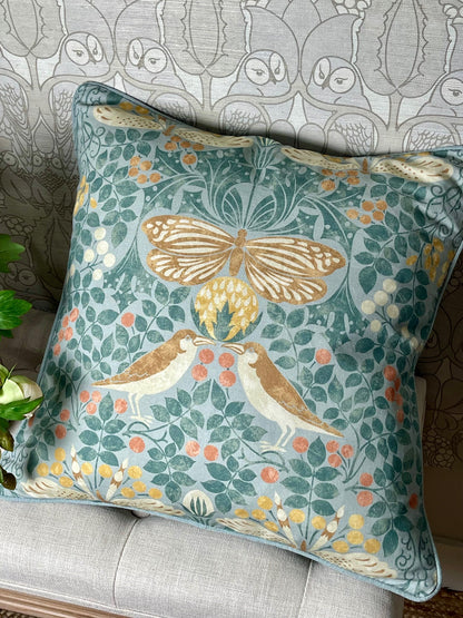 Bird & Butterfly Cushion - Summer Sky