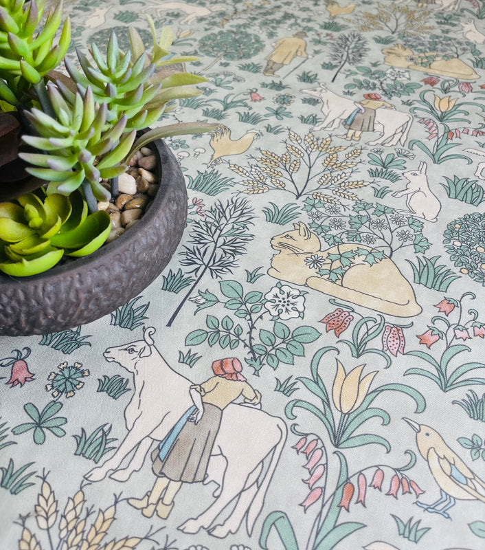 The House That Jack Built Fabric - Light Sage