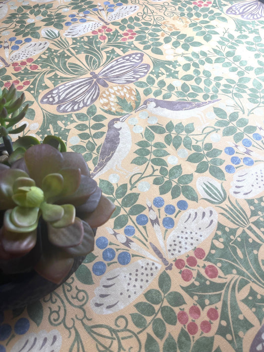 Bird & Butterfly Fabric - Apricot Delight