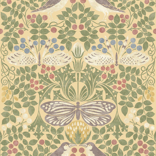 Bird & Butterfly Fabric - Apricot Delight