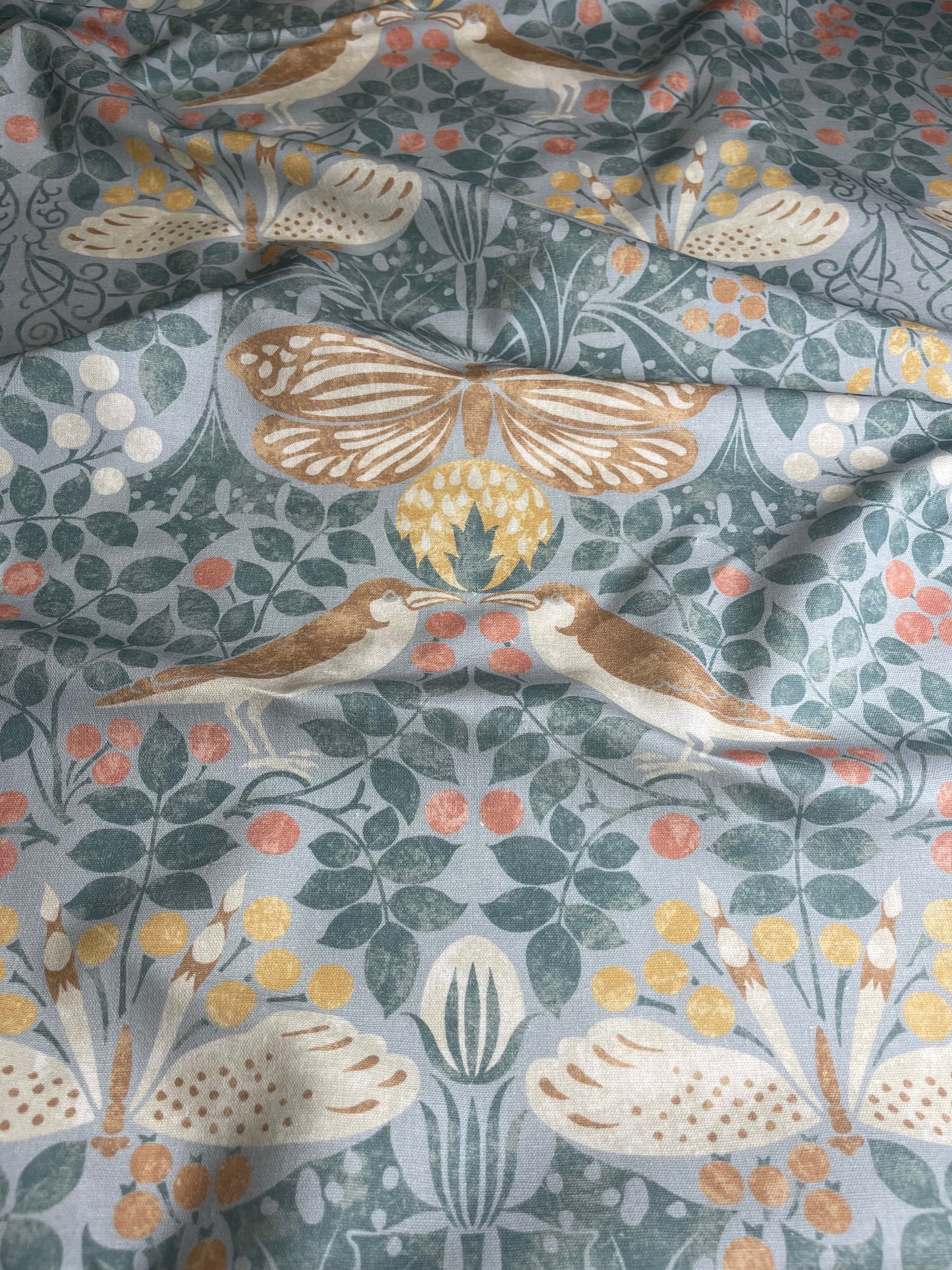Bird & Butterfly Fabric - Summer Sky
