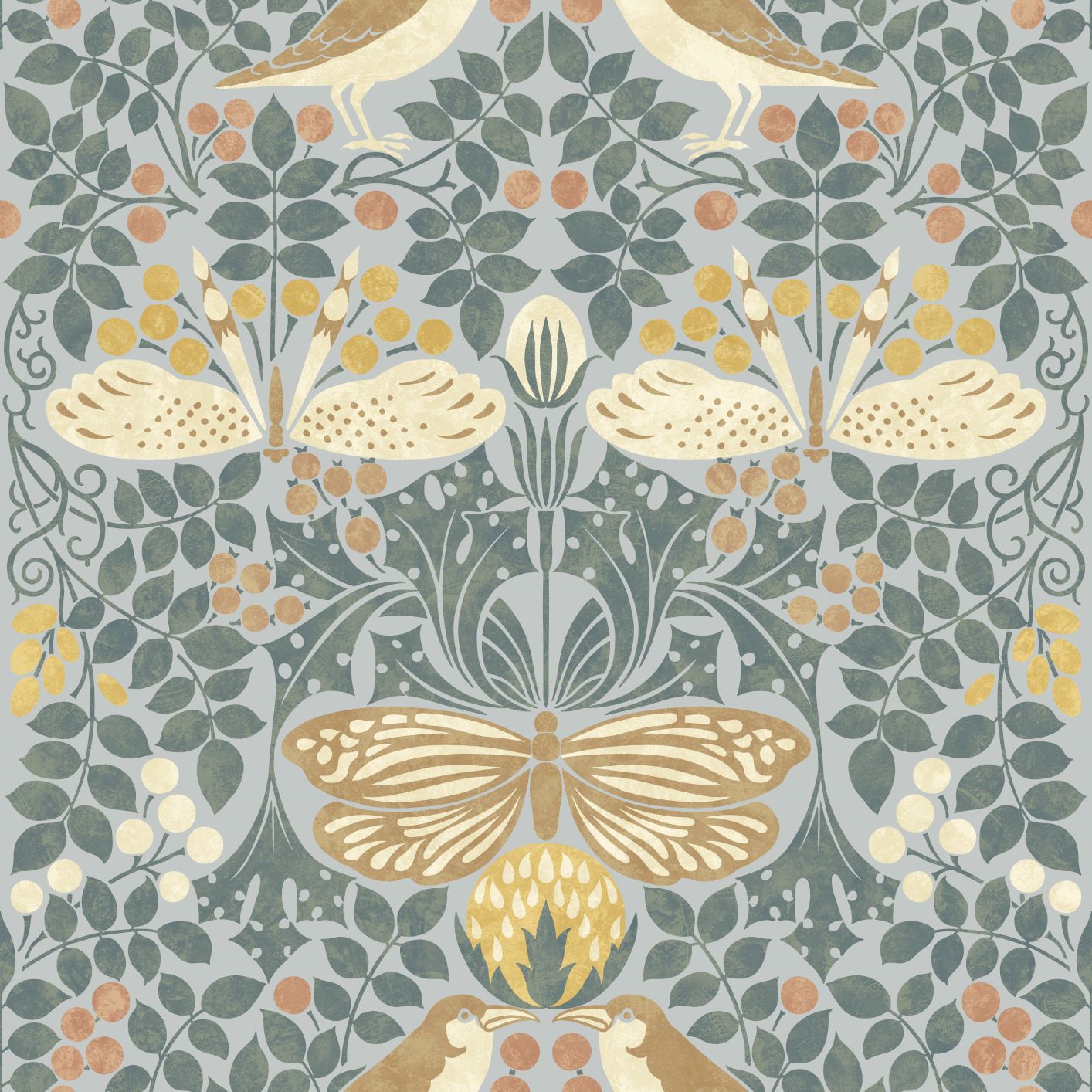 Bird & Butterfly Fabric - Summer Sky