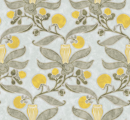 Passion Flower Fabric - Slate & Cornflower