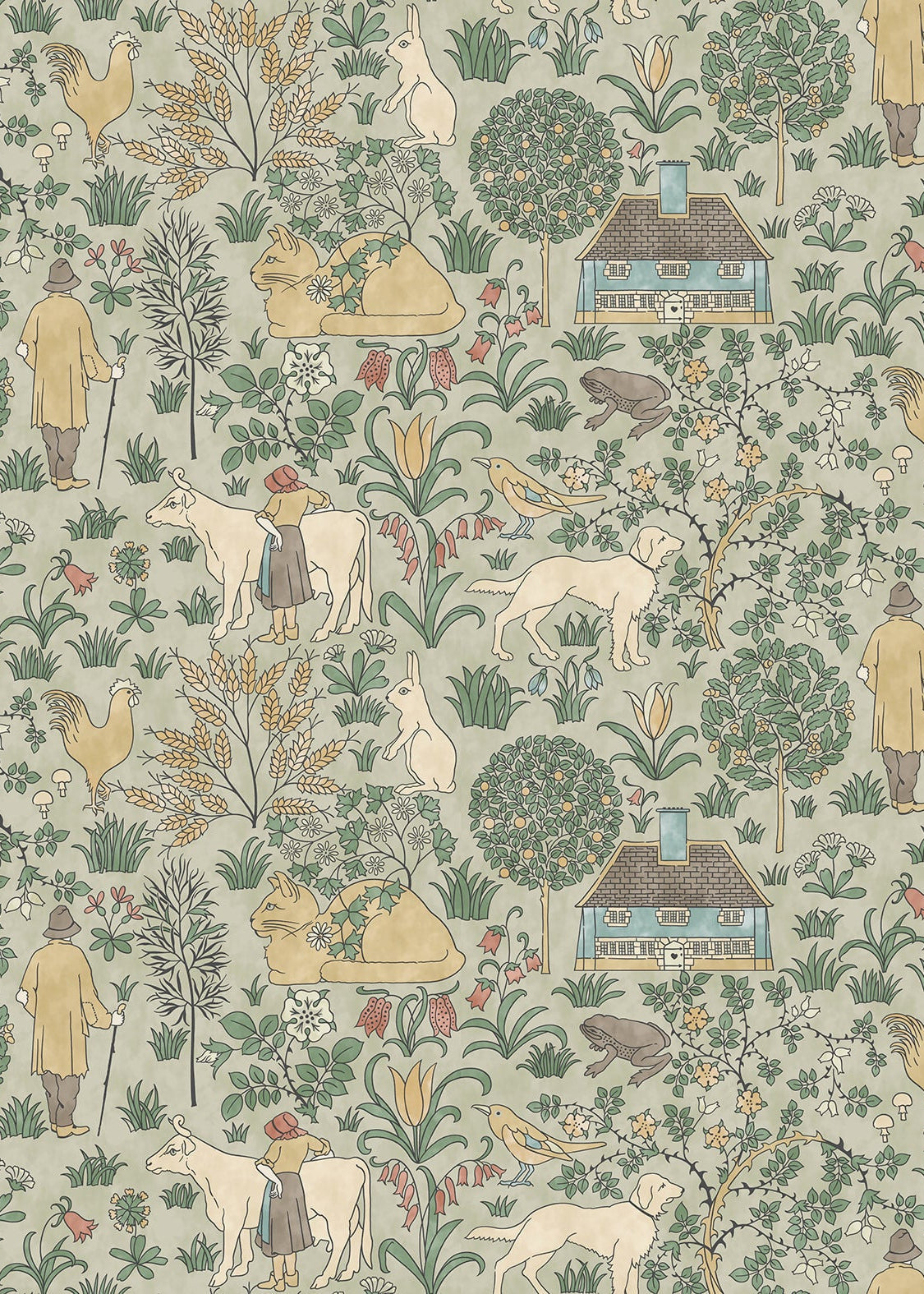 The House That Jack Built Fabric - Light Sage