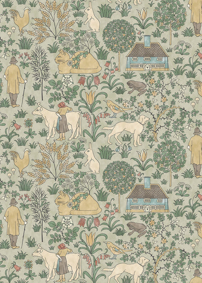 The House That Jack Built Fabric - Light Sage